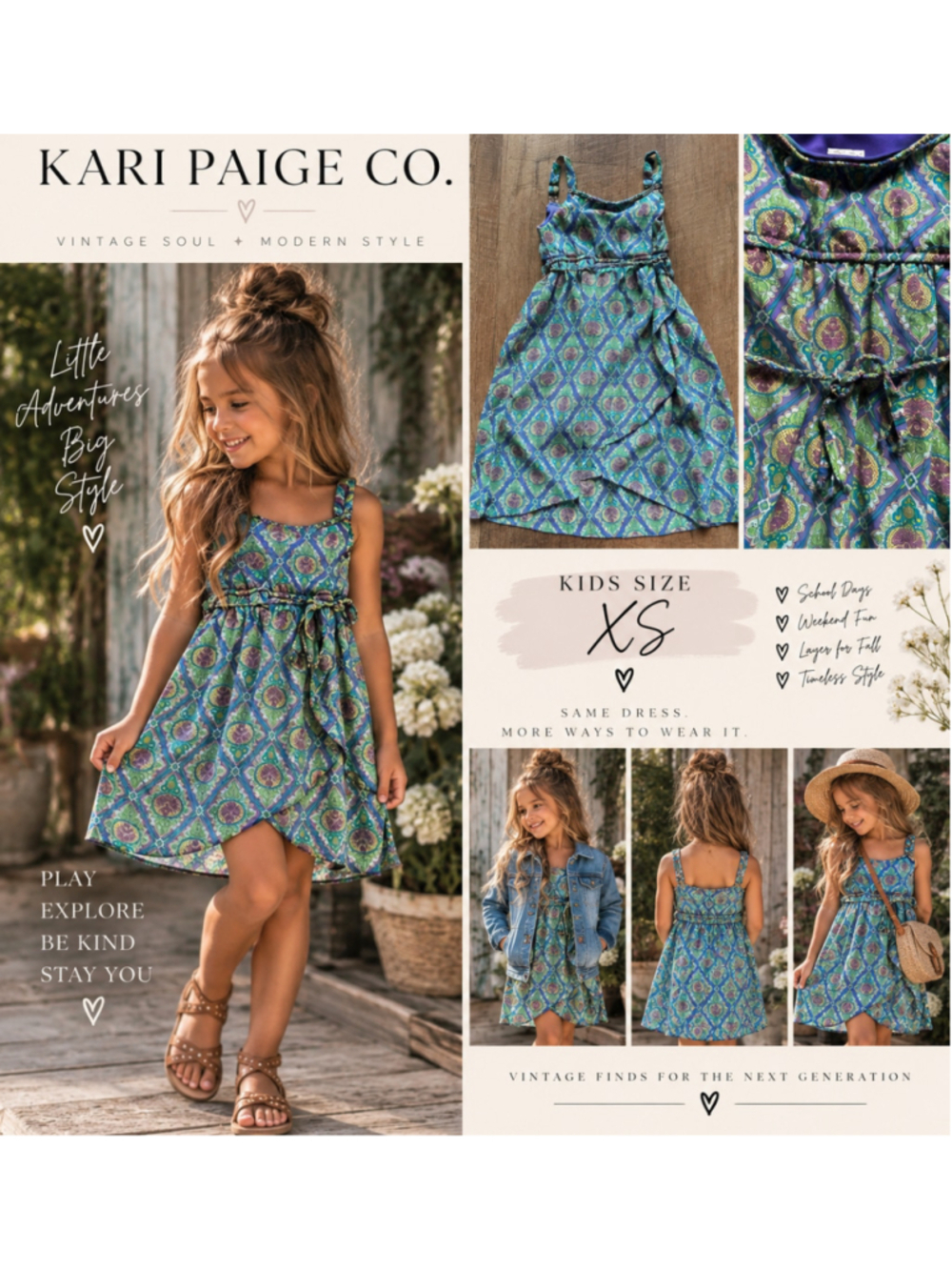Girls D-Signed High Low Dress XS size 4T Blue Green Patterned F26